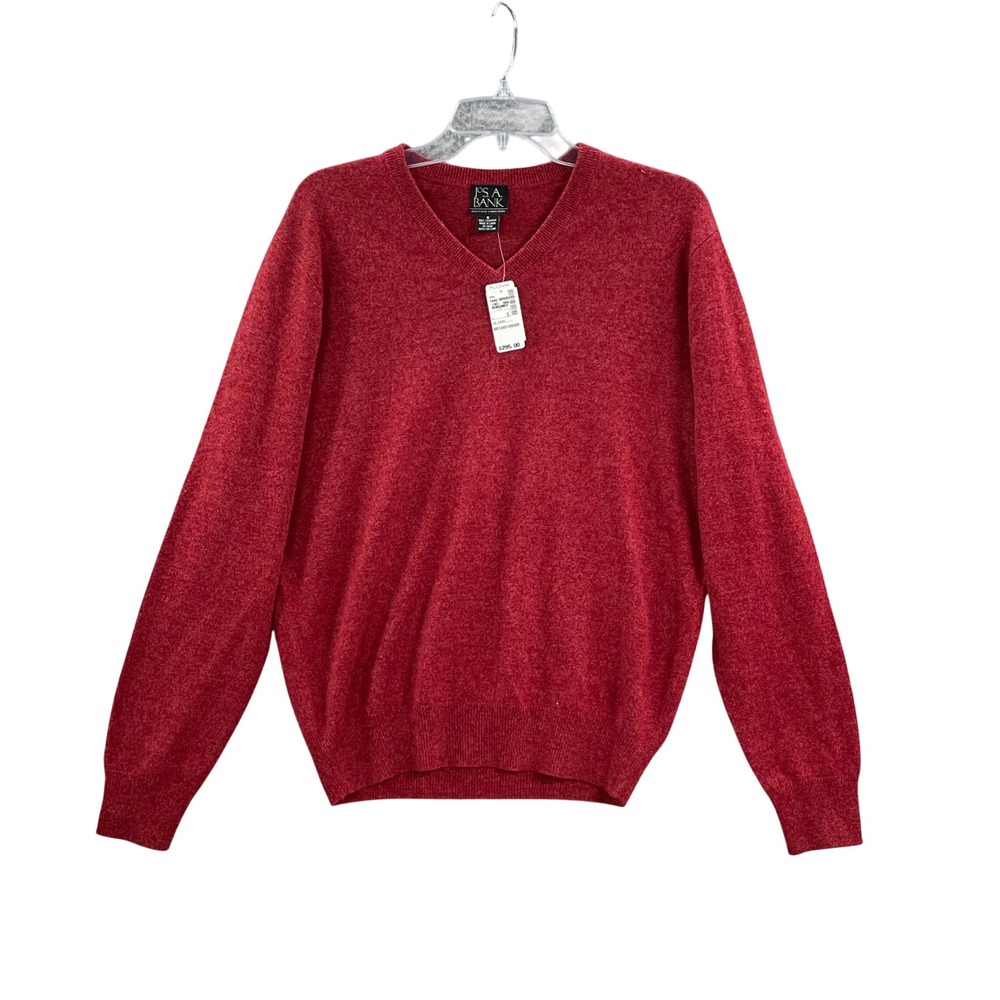 Jos. A. Bank V-Neck Sweater Men Small Burgundy Cashmere Executive Collection 90s